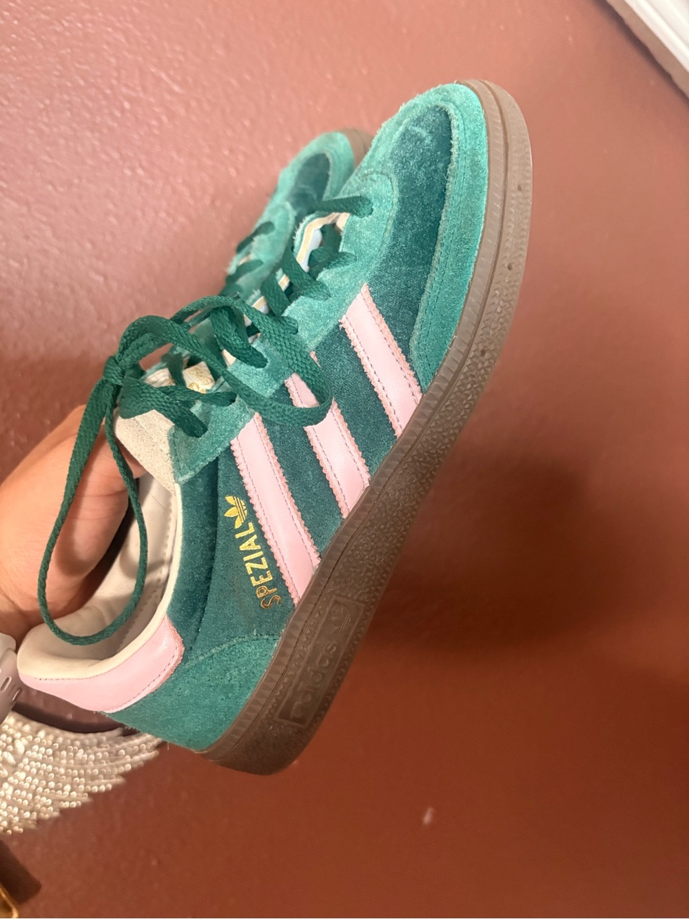 adidas Spezial Suede Sneakers in Teal and Light Pink